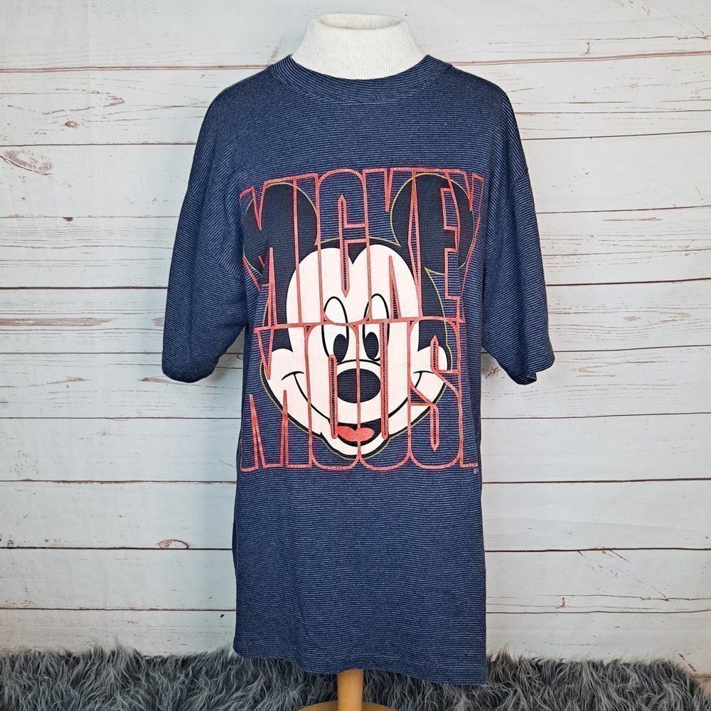 Vintage Velva Sheen‎ Striped Single Stitch Disney Mickey Mouse T-Shirt Large